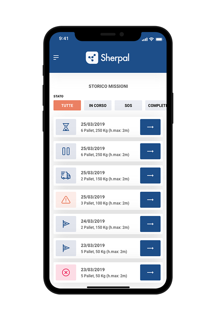 Sherpal Mobile app Storico missioni